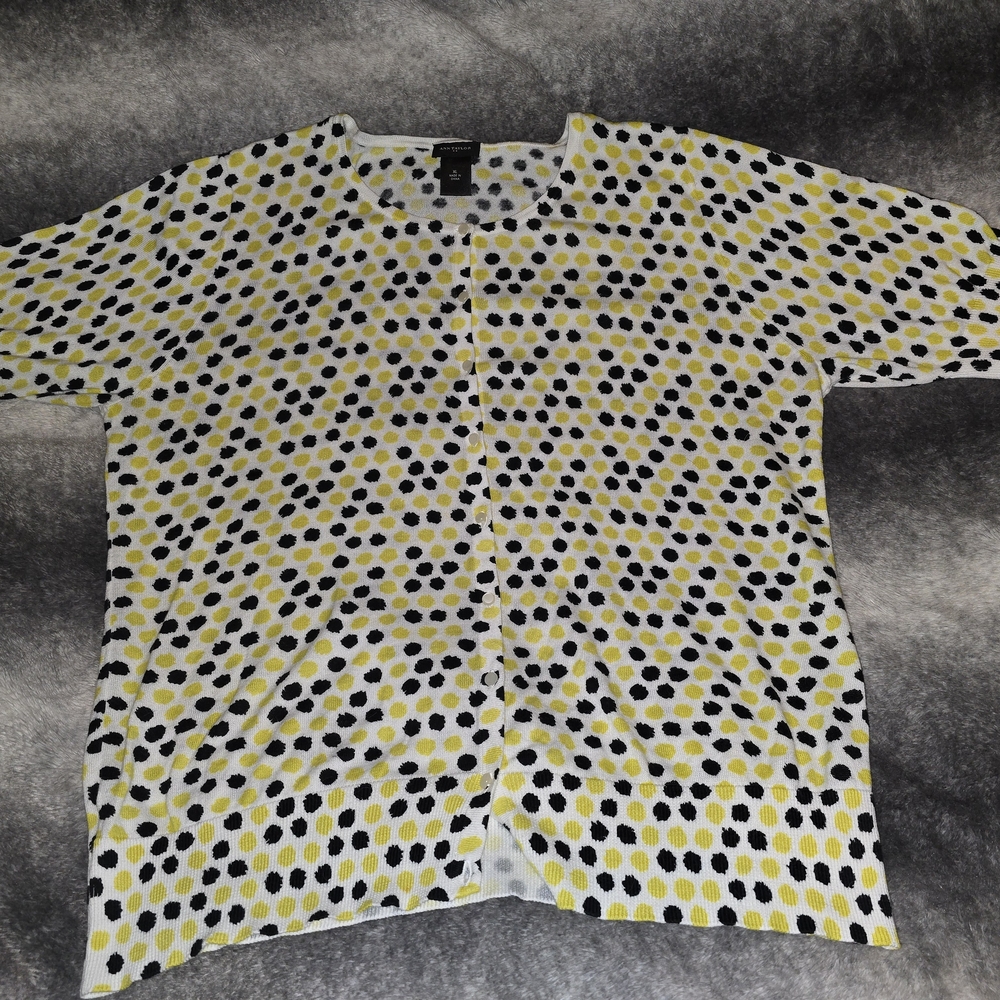 Ann Taylor Men's Yellow and Black Polka Dot Shirt